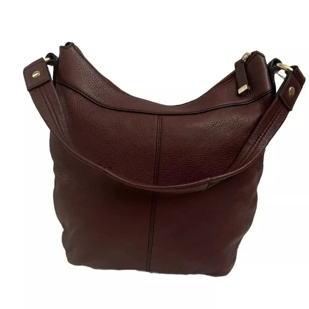 Calvin Klein Handbag Leather Satchel Burgundy Wine Shoulder Bag Tote Purse Fully